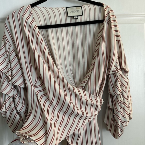 Alexie wrap top, size medium, orange and white stripe - Picture 3 of 4